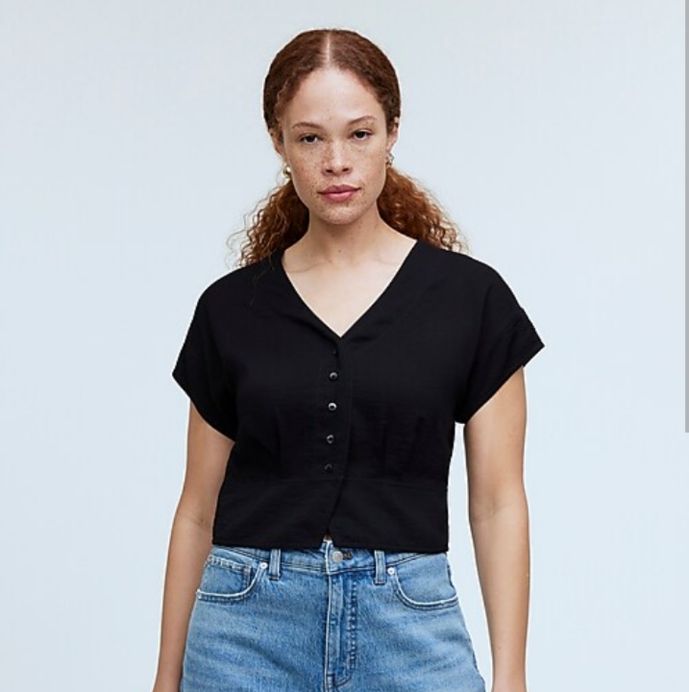 Madewell Short Sleeve Pleated top black size small